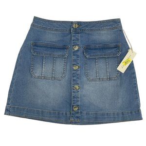 Blue Jean Denim Mini Skirt Button Front Pockets Size M Juniors Misses